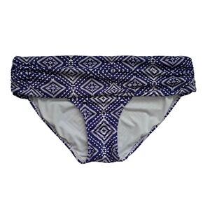 Aqua La Vie en Rose Bikini Bottom Blue White Geometric Aztec Fold Over Medium